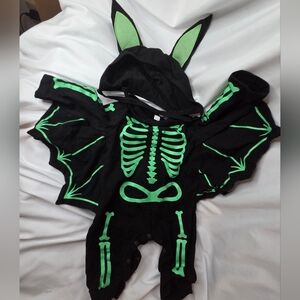 Baby Halloween Skeleton Bat Costume 0-3 Months with Hat Black and Green